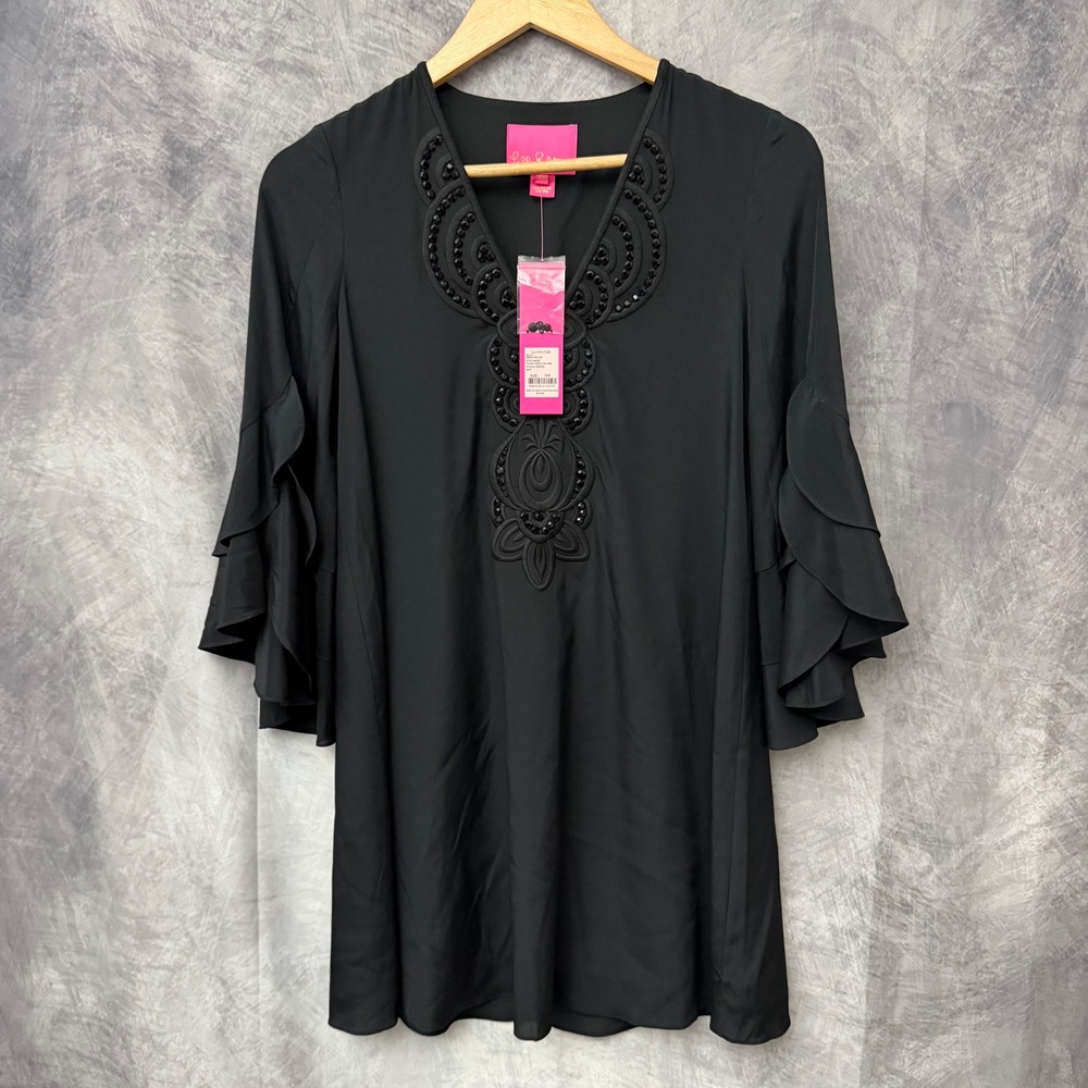 Lilly Pulitzer Tatiana Stretch Silk Dress Onyx Black NWT LBD XXS 000632